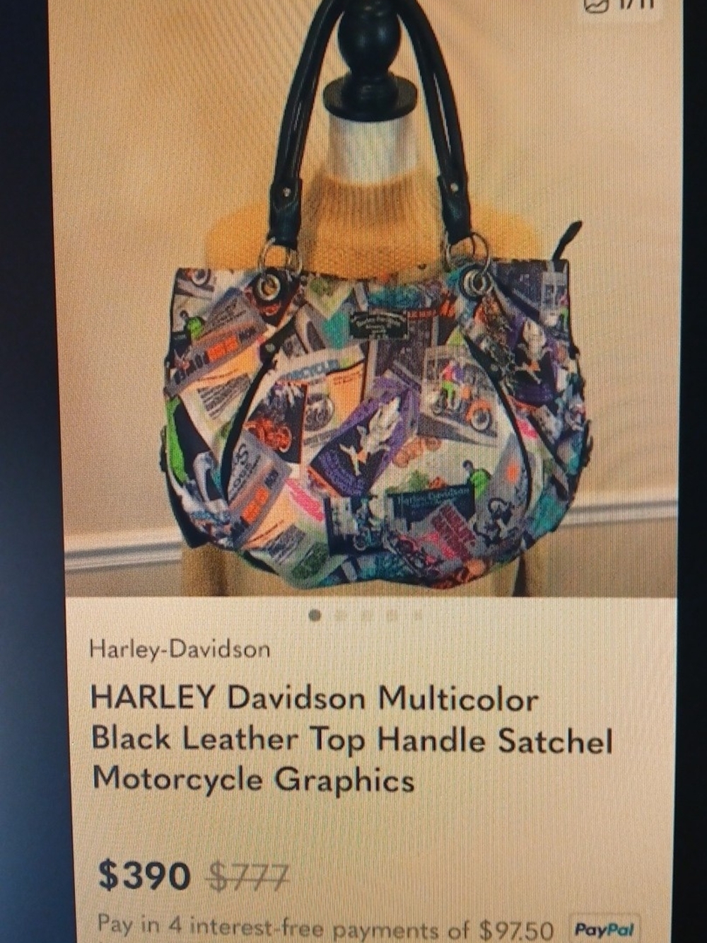 Harley-Davidson Multicolor Graphic Crossbody Satchel with Black Handles